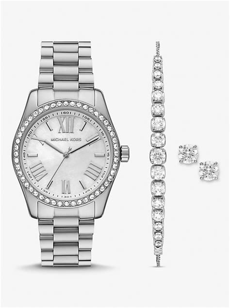 michael kors watch for women's with bracelet set|Lexington Pavé Silver.